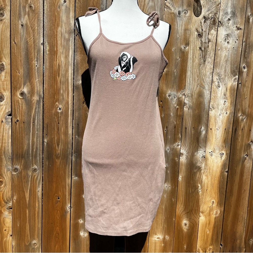 Disney Light Brown Tie-Shoulder Slip Dress with Graphic Flower from Bambi